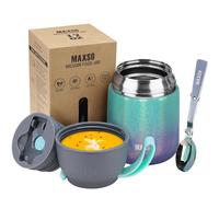 LOGEEYAR Boîtes Alimentaires Isothermes, Boîte Isotherme Repas Chaud Porte-Aliments en Acier Inoxydable à Double Couche, Thermoisolant Boîte avec Cuillère Pliante pour Ecole, Bureau, 500ml Multicolore
