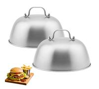 logei Burger Bell Lot de 2 Cloches à Hamburger en Acier Inoxydable 304 avec poignée Anti-brûlure, couvercles à Hamburger, Cloche à Hamburger pour Grill Steak Fromage (16 x 16 x 9 cm).