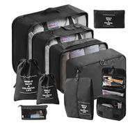 Logei Lot de 10 cubes de rangement pour valise, sacs de rangement, système de rangement avec sacs à vêtements, sacs à chaussures, pour valises (noir)