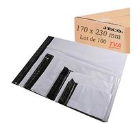 logei® Lot de 100 pièces Sacs d'expédition plastique Enveloppes postales Couleur blanc + noir , 17cm x 24cm