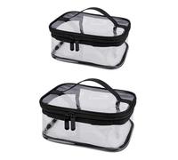 Logei Lot de 2 trousses de toilette transparentes avec poignée de transport - En PVC - Étanche - Avec fermeture éclair - Pour homme et femme, transparent, Trousse de toilette en PVC
