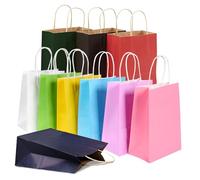 Logei Lot de 30 sacs cadeaux en papier avec anse - 21 x 15 x 8 cm - Réutilisables et respectueux de l'environnement - Petits sacs en papier kraft - Pour Noël, mariage, fête