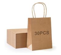 Logei Lot de 30 sacs cadeaux en papier marron avec anse, réutilisables, respectueux de l'environnement, sacs en papier kraft, petits sacs au détail, sacs de marchandises,
