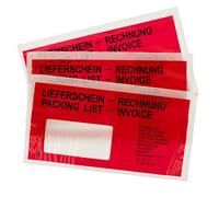 LOGIC PACK Lot de 1000 Pochettes porte-document autocollantes DIN DL 225x110 mm - Enveloppes transparentes pour factures et bons de livraison - Idéal pour colis Vinted et logistique - Rouge/Noir