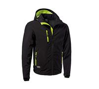 Logica Professional, Slalom cap 5, Veste en Soft-Shell 320 gr. Triple Couche Coupe-Vent Imperméable 6000 mm/H2O Capuche Détachable Extérieur (L Homme), Noir avec charnières et finitions jaune fluo, L