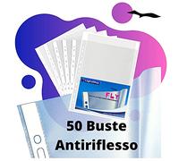 LogicaShop Fly Lot de 50 pochettes perforées transparentes pour classeurs à anneaux A4, chemises en plastique (anti-reflet,
