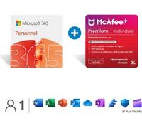 Logiciel de bureautique MICROSOFT M365 Personnel 2025 + McAfee+ Individual