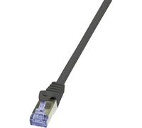 LogiLink CQ4053S RJ45 Câble réseau, câble patch CAT 6a S/FTP 2.00 m noir contacts dorés, ignifuge, avec cliquet d'encastrement