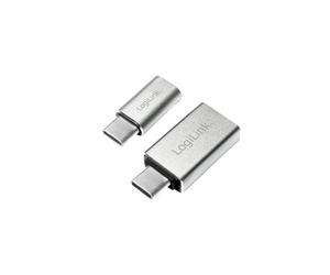 LogiLink AU0040 Adaptateur USB 3.1 C Mâle vers USB 3.0 A et Micro USB 2.0 Femelle, Boîtier Aluminium, Lot de 2