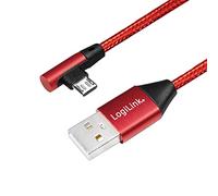 LogiLink Câble USB CU0149 - USB 2.0 A vers Micro-USB coudé 90° - 480 Mbit/s - 3 A - Rouge 0,3 m