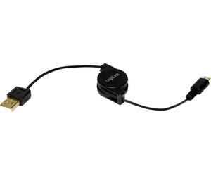 LogiLink Câble USB USB 2.0 USB-A mâle, USB-Micro-B mâle 0.75 m noir avec enrouleur CU0090