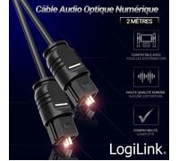 Câble Audio Optique - LOGILINK - TOSLINK Mâle/Mâle - 2m - Transmission numérique - Compatible Home Cinéma