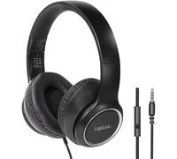 LogiLink Casque st?r?o de haute qualit?, avec microphone, noir Connexion : prise jack 3,5 mm, Bed int?gr? (Filaire), ?couteurs, Noir
