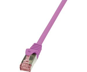 LogiLink CQ2019S RJ45 Câble réseau, câble patch CAT 6 S/FTP 0.25 m rose ignifuge, avec cliquet d'encastrement