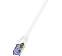 LogiLink CQ4021S RJ45 Câble réseau, câble patch CAT 6a S/FTP 0.50 m blanc contacts dorés, ignifuge, avec cliquet d'encastrement