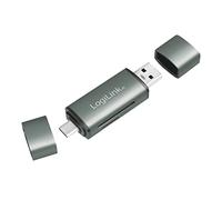 LogiLink CR0043 - USB 3.2 (Gen1) Lecteur de Cartes SD et microSD dans Un boîtier en Aluminium pour Cartes mémoire jusqu'à 2 to, Connexion USB A ou USB-C