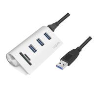 LogiLink Hub USB CR0045 3 ports USB-A USB 3.0 5 GBit/s boîtier aluminium lecteur SD intégré Argent