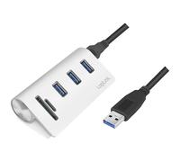 LogiLink Hub USB CR0045 3 ports USB-A USB 3.0 5 GBit/s boîtier aluminium lecteur SD intégré Argent