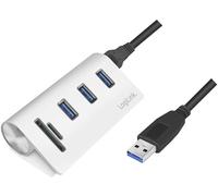 LogiLink Hub USB CR0045 3 ports USB-A USB 3.0 5 GBit/s boîtier aluminium lecteur SD intégré Argent