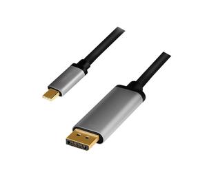 LogiLink CUA0100 Adaptateur DisplayPort vers USB 3.2 Gen1 Type-C, M/M, 1.8m, 4K 60Hz, Contacts Or, Aluminium, Noir/Gris, 21.6 Gbit/s