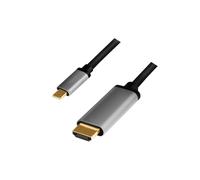 LogiLink CUA0101 : Adaptateur USB 3.2 Gen1 Type-C vers HDMI-A Mâle/Mâle, 1.8m, contacts or, 4K/60Hz, 18Gbit/s, boîtier aluminium, Noir/Gris