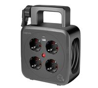 LogiLink Enrouleur de câble de 5 m avec 4 prises (prises de contact de protection), 1 port USB-A et 1 USB-C, indice de protection IP20 et interrupteur de surcharge thermique LPS504