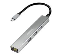 LogiLink Hub USB 3.2 Gen1 avec 3 Ports USB-A, 1 Adaptateur Ethernet RJ45 Gigabit, Compatible Thunderbolt, Transfert de données jusqu'à 5 Gbit/s, Windows/MacOS/iOS/Android/Linux/Chrome OS