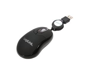 LogiLink ID0016 Souris Optique USB Type-A 800 DPI Ambidextre 3 Boutons Programmables Molette Noir, Compatible Windows/Linux, Câble Rétractable