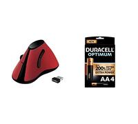 Logilink id0158 Vertical Ergonomique de Souris Radio Rot + Duracell - Nouveau Piles alcalines AA Optimum, 1.5 V LR6 MX1500, Paquet de 4