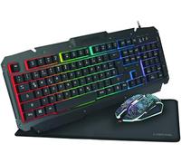 Logilink ID0185 - Ensemble de Jeu : Souris (800-2400dpi - éclairée) & Clavier avec Surface métallique étonnante + rétro-éclairage LED Arc-en-Ciel & Tapis de Souris de Jeu (35x25cm)