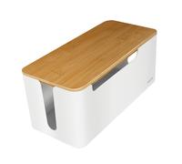 LogiLink KAB0075 Cache de rallonge électrique avec couvercle en bambou blanc et plastique 140x310x130mm