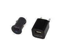 LogiLink Kit chargeur USB de voyage – adaptateur secteur et adaptateur voiture