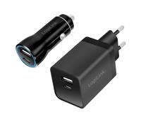 LogiLink Lot d'adaptateurs de charge rapide USB pour voiture et maison, 1 port USB-C + 1 port USB-A de 5 V/3 A (15 W), avec protection contre les surcharges, les surintensités, les surtensions, la