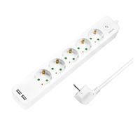 LogiLink Bloc multiprise LPS249U 5 prises CEE 7/3 + 2 USB A interrupteur IP20 câble 1,5 m Blanc