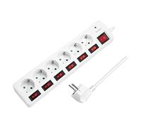 LogiLink Bloc multiprise LPS250 – 6 prises, 7 interrupteurs, parafoudre, obturateur, 1,5 m, blanc