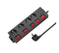 LogiLink LPS251 Bloc multiprise 4 Prises (CEE 7/3), avec 5 interrupteurs Marche/arrêt, avec Protection Contre Les surtensions + avec obturateur de sécurité intégré (Protection de Contact Accrue),