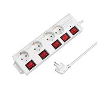 LogiLink Bloc multiprise LPS252 – 4 prises, 5 commutateurs, protection surtensions, 1,5 m, blanc