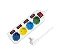 LogiLink LPS257 Bloc multiprise 4 Prises CEE 7/3 avec 5 interrupteurs Marche/arrêt, avec parasurtenseur + sécurité intégrée (Protection de Contact Accrue), Couleur : Multicolore, Blanc