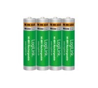 LogiLink LR03RB4 : Lot de 4 batteries rechargeables AAA NiMH 1.2V, capacité 1000mAh, jusqu'à 500 cycles de recharge, durée de vie 5 ans, sans Cd ni Hg.