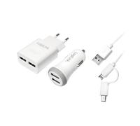 LogiLink PA0137 - Chargeur secteur et allume-cigare 2x USB 5V câble 1 m blanc