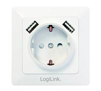 LogiLink PA0162 Prise de Contact de Protection avec 2 Ports USB pour recharger Smartphones, téléphones Portables, e-Books, tablettes, etc. Prise encastrable (DE 80 x 80 mm) avec sécurité Enfant