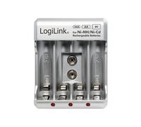 LogiLink PA0168 : Chargeur secteur 100-240V pour 4 batteries NiMH, sortie 9V, protection sur-courant/surtension, indicateur LED de charge