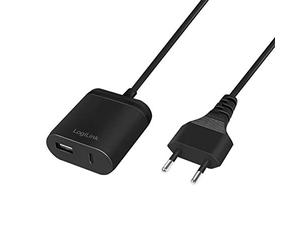 LogiLink PA0256 Adaptateur d'alimentation USB avec câble Fixe de 1,5 m, 1 Port USB-A et 1 Port USB-C, 12 W (5 V/2,4 A), Noir