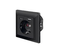 LogiLink PA0262B - Prise encastrée avec 1 Prise de Contact de Protection (CEE 7/3), USB-A et USB-C, Couleur : Noir