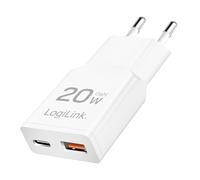 LogiLink PA0346 - Chargeur Double USB GaN (nitrure de Gallium), 1 Port USB-C (PD), 1 Port USB-A (QC), 20 W