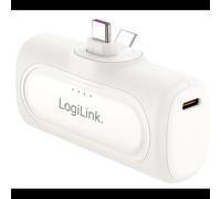 LogiLink PA0349W Batterie Externe 5000mAh Blanc, USB Type-C 20W (12V/3A), Charge Rapide, Power Delivery, Protection Surcharge/Court-circuit, avec câble USB Type-A vers Type-C