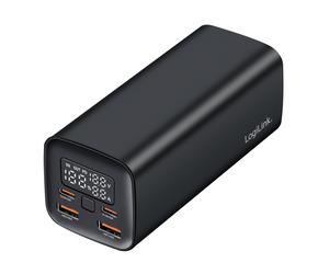 LogiLink PA0350 Batterie Externe 20000mAh LiPo 65W Power Delivery 3.0/Quick Charge 3.0, 2x USB-A & 2x USB-C, Écran LCD, Aluminium Noir