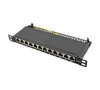 LogiLink Professional NP0066 Panneau de brassage/de distribution blindé Cat 6A avec 12 ports (10"), PoE et PoE+, demi-hauteur (0,5 unités de hauteur), noir