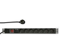 LogiLink Professional PDU7C01 19 Bloc multiprise 7 Prises CEE7/3 (Contact de Protection) avec parasurtenseur et Interrupteur Marche/arrêt Noir