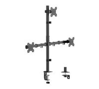 LogiLink Support de Bureau pour 3 écrans de 17 à 27 Pouces, 10 kg par Bras, Longueur du Bras : 376 mm chacun, VESA 75 x 75/100 x 100, Acier, inclinable, pivotant, Rotatif, Noir